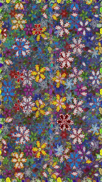 Mavi ve yeşil renkli çiçekler. Renkli Bahar Temalı Kusursuz Arkaplan. Çiçekli, suluboya desenli kusursuz çiçek deseni. Raster illüstrasyonu. Düz Çiçek Elementleri Tasarımı.