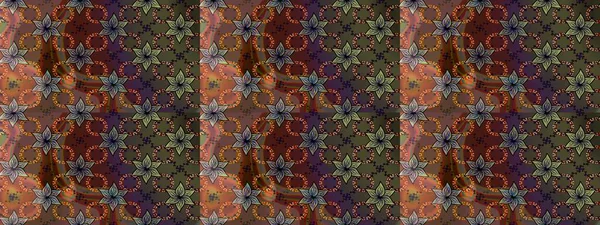 Soyut etnik raster çizim kalıbı. Vadinin çiçekleri kahverengi ve yeşil renklerde. Çiçekler..