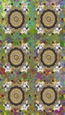 Klasik klasik klasik arka plan. Geleneksel oryantasyon süsü. Gri ve kahverengi renklerde altın elementlerle kusursuz desen. Klasik raster altın pürüzsüz desen.