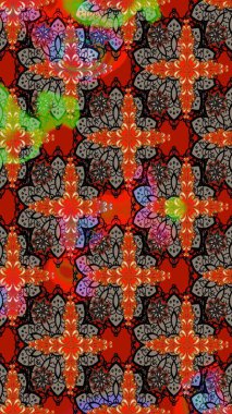 Çiçek desenli eskiz. Gömlek baskısı için çiçek boyası. Kırmızı ve kahverengi renkte çiçekler.