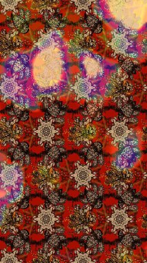 Üst manzara, yumuşak kahverengi ve kırmızı renk tarzı. Manzaralı çiçek deseni. Sevgililer günü ve tebrik kartı konsepti için şık bir davetiye. Çiçek kompozisyonu, el boyası, hassas şablon..