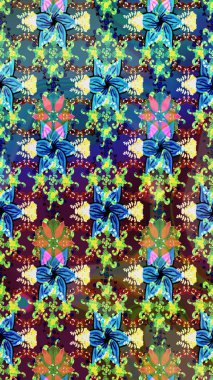 Renkli Yaz Temalı eskiz kalıbı. Modaya uygun kumaş deseni. Sevimli çiçek raster deseni. Düz Çiçek Elementleri Tasarımı.