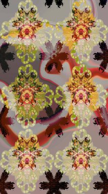 Sevimli çiçek raster deseni. Renkli Bahar Teması eskiz kalıbı. Gri ve bej renkli çiçekler. Düz Çiçek Elementleri Tasarımı.