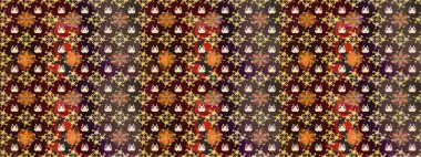 1950-1960 motifleri. Retro tekstil tasarım koleksiyonu. El çizimi çiçek unsurları olan soyut çizim raster deseni. Kahverengi ve bej üzerine kahverengi ve bej. Çiçekli ipek eşarp..