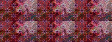 Nazik, narin çiçek arkaplanı. Çiçekli karalama şeklinde Raster çiçek deseni. Kahverengi ve kırmızı renkte çiçekler.