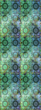 Yeşil ve mavi renklerdeki altın desenli altın elementler. Süslü raster dekorasyonu. Barok tarzında duvar kağıdı tasarımı için kusursuz damaske deseni arkaplanı.