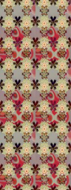 Tarafsız ve bej renklerde geleneksel halk çiçekleri demeti. Tekstil tasarımı için. Üzerinde gelincikler ve vadi zambakları olan renkli çiçek desenli nakış..