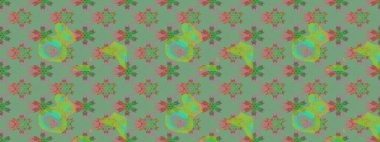 Raster illüstrasyonu. Çiçekli karalama şeklinde Raster çiçek deseni. # Yeşil ve gri renkte yaz çiçekleri #.