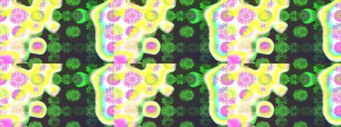 Raster illüstrasyonundaki çiçek desenli çizim. Yeşil ve sarı renkte çiçekler.