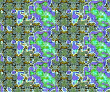 Yeşil renkli bitkilerden oluşan parlak çiçekli çizim deseni.