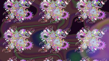 Kahverengi renklerde bahar çiçekleri. Çiçek ve yapraklı karalama şeklinde Raster çiçek deseni. Raster illüstrasyonu.