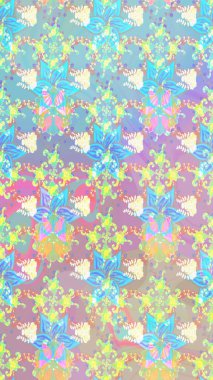 Raster illüstrasyonu. Tarafsız ve mavi renklerde. Çiçek buketleriyle klasik tarzda eskiz deseni.