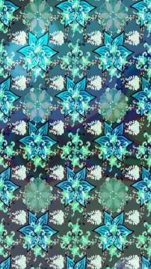 Tropik çiçekler. Gömlek, arka plan modelini çiz. Mavi ve yeşil renkte çiçekler.