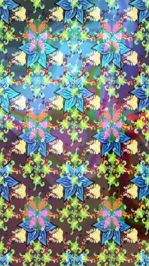 Mavi renkte etnik çiçeklerle süslenmiş zarif bir eskiz. Asya Tekstil 'inde Raster Çiçek İllüstrasyonu.