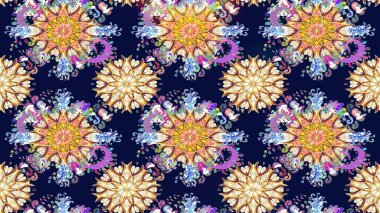 Küçük mavi ve bej renkte güzel bir bez torbası deseni var, çiçekler. Tekstil, kumaş, kapaklar, duvar kağıtları, baskı, naylon, yapıştırma, örgü, dekupaj için çiçeksiz arkaplan. Millefleurlar.