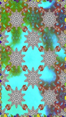 Raster illüstrasyonunda kusursuz çiçek deseni. Mavi ve gri renkte çiçekler.