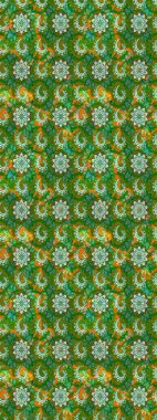 Raster illüstrasyonundaki çiçek desenli çizim. Yeşil ve kahverengi renkte çiçekler.