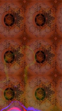 Raster hisseleri. Eskiz arkaplan modeli. Kahverengi üzerine çiçekler. Suluboya, elle çizilmiş.