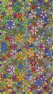 Düz Çiçek Elementleri Tasarımı. Renkli Bahar Temalı Kusursuz Arkaplan. Sevimli çiçek raster deseni. Yeşil renkte çiçekler.