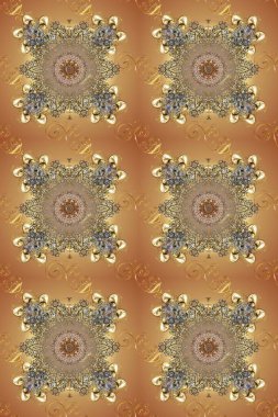 Bej, kahverengi ve altın elementli nötr renklerde altın desen. Kusursuz klasik raster altın desenli. Klasik klasik klasik arka plan. Geleneksel oryantasyon süsü.