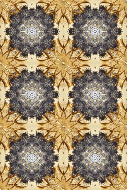 Gri, bej ve kahverengi yerine altın rengi, klasik barok çiçeksiz desenler. Lüks, kraliyet ve Viktorya dönemi konsepti. Gri, bej ve kahverengi renklerde altın element. Süslü raster dekorasyonu.