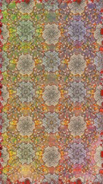 Raster hisseleri. Kusursuz bir arka plan modeli. Kahverengi ve bej renkli çiçekler. Suluboya, elle çizilmiş.