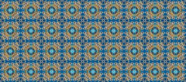 Tekrarlayan elementlerle kusursuz soyut arkaplan. Klasik raster şablonu. Mavi, gri, bej ve altın desenli.