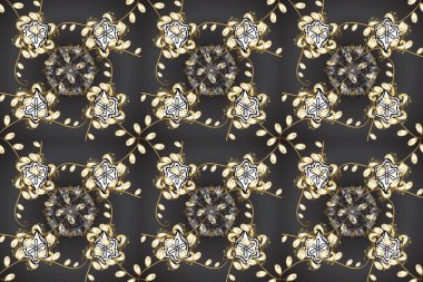 Altın rengi, kusursuz çizim. Raster geometrik arka plan. Bej ve gri renklerde altın çiçekli altın desenler. Senin tasarımın için, duvar kağıdı..