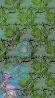 Raster çiçek izi. Klasik taslak çizimi. Çiçek yeşili ve gri çizim deseni.