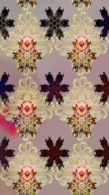 Eskiz geçmişi. Miles Fleur, süslü püslü bir süs. Raster illüstrasyonu. Kumaş, tekstil, duvar kağıdı baskısı için. Eski usul. Tomurcukları papatya çiçekleri olan sevimli bir çiçek deseni..