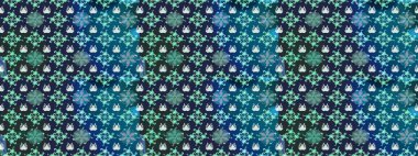 Raster illüstrasyonu. Şirin çiçekli eskiz deseni ve mavi ve nötr renklerde yapraklar, suluboya çiçek deseni, duvar kağıdı, kart veya kumaş için fayanslı.