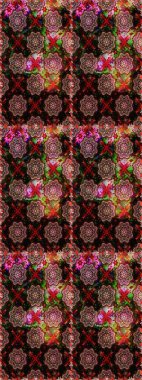 Renkli Bahar Temalı Kusursuz Arkaplan. Düz Çiçek Elementleri Tasarımı. Sevimli çiçek raster deseni. Siyah ve kahverengi renkte çiçekler.