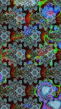 Klasik çiçek tasarımı elementleri. Mavi ve siyah kıvırcık çiçekler mavi ve siyah renklerde şekillenir. Raster illüstrasyonu.