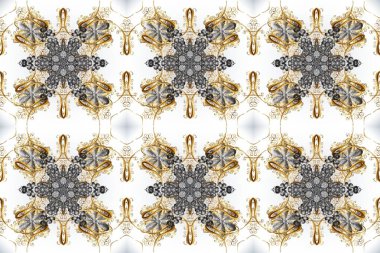 Tarafsız, gri ve beyaz renklerde altın desenli altın elementler. Raster oryantal süs. Kusursuz altın desen.