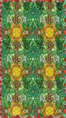 Yeşil ve kahverengi renkler üzerine çiçek desenli eskiz, el yapımı papatyalar, papatyalar. Tekrarlayan çiçek arkaplanı, zarif yeşil ve kahverengi çiçek duvar kağıdı.