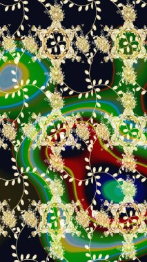 Çiçekli karalama şeklinde Raster çiçek deseni. Yeşil renkli çiçekler. Yumuşak, yaz çiçekli arka plan.