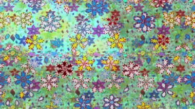 Renkli unsurlarla hareketli arka plan görüntüleri. Çiçekler. Eski model. Bayrak tarzı. Video kaydı. Şablon. Döngü. Kusursuz.. 