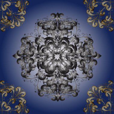 Mavi ve gri renklerde altın elementlerle kusursuz desen. Vektör doğu süsü. Kusursuz altın desen.