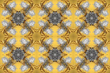 Lüks, kraliyet ve Viktorya dönemi konsepti. Süslü raster dekorasyonu. Sarı, gri ve kahverengi renklerde altın element. Klasik barok çiçekli, sarı, gri ve kahverengi üzerine altın desenli..