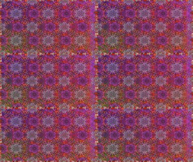 Raster Floral Illustration in asian textile. Elegance seamless pattern with ethnic flowers on purple and brown colors.