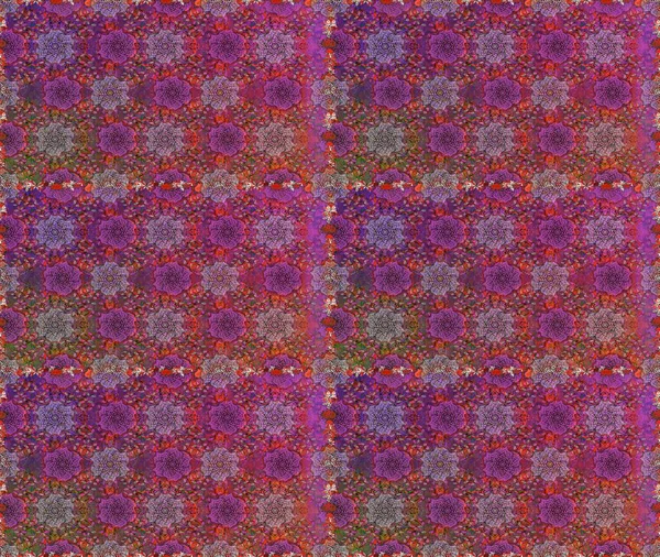 Raster Floral Illustration in asian textile. Elegance seamless pattern with ethnic flowers on purple and brown colors.