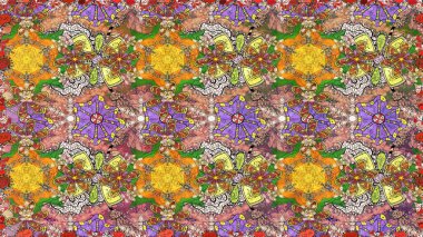 Soyut etnik raster kusursuz desen. Çiçekler. Vadinin çiçekleri kahverengi renklerde.