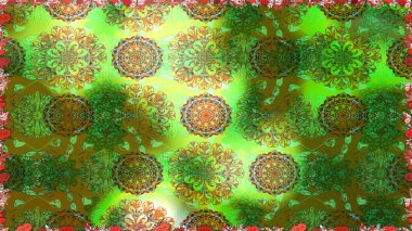 Düz Çiçek Elementleri Tasarımı. Renkli Yaz Temalı Kusursuz Arkaplan. Yeşil renkli çiçekler. Sevimli çiçek raster deseni.