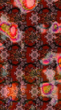 Raster illüstrasyonu. Küçük çiçekteki sevimli çiçek deseni. Nazik, yaz çiçekleri kahverengi ve kırmızı renklerde. Raster deseni.