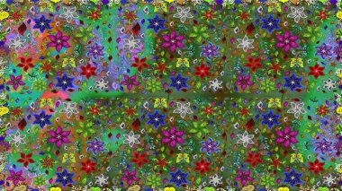 Çiçek desenli raster, yeşil çizgi grafik desenli soyut raster arkaplan. Modern stil dokusu.