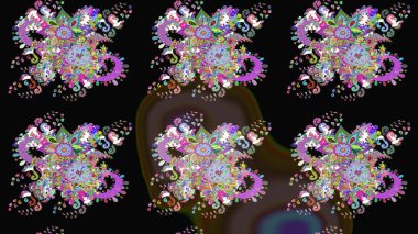 Parlak renkli çiçekli ve siyah yapraklı harika bir çiçek deseni. Modern çiçek arkaplanı. Halk tarzı. Moda baskıları için zarif bir şablon.