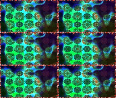 Raster illüstrasyonu. Yumuşak, yeşil renkli bahar çiçekleri. Raster çiçek desenli ve çiçekli..