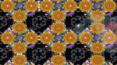 Şirin çiçek elementleri. Siyah renkli çiçekler. Raster illüstrasyonu. Çizim.