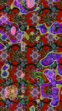 Raster illüstrasyonundaki çiçek desenli çizim. Kırmızı ve kahverengi renkte çiçekler.