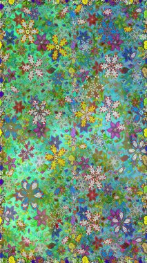 Raster illüstrasyonu. Küçük çiçekteki sevimli çiçek deseni. Raster deseni. # Yeşil ve mavi renkte yaz çiçekleri #.